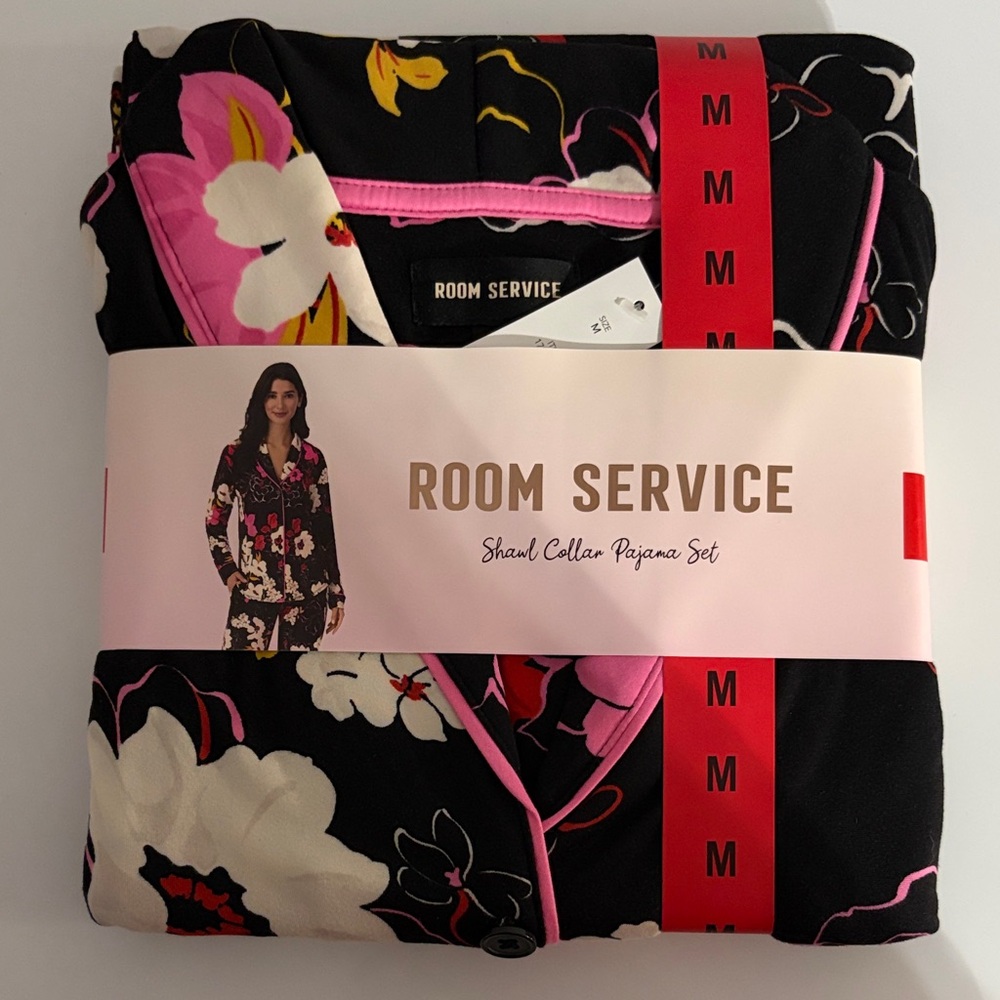 Room Service Black and Pink Floral Pajama Set